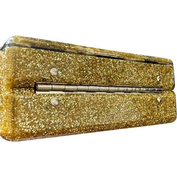 Edie Parker Gold/Black Chevron Acrylic Box Clutch/Bag - Picture 6 of 14